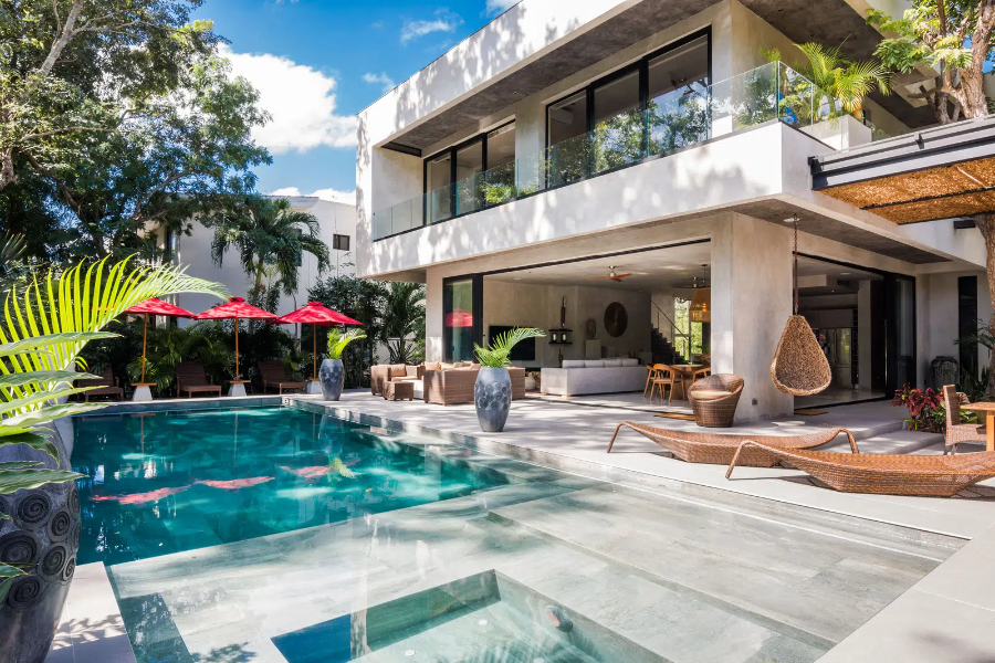 Double height living room in a Playacar Fase 2 luxury villa