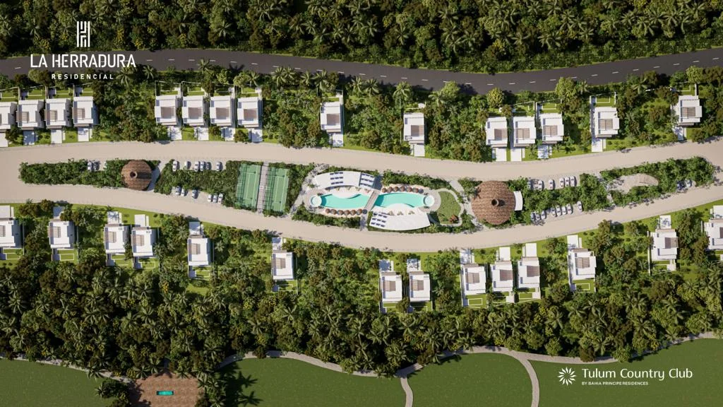 Aerial render of La Herradura Residencial and its amenity spine