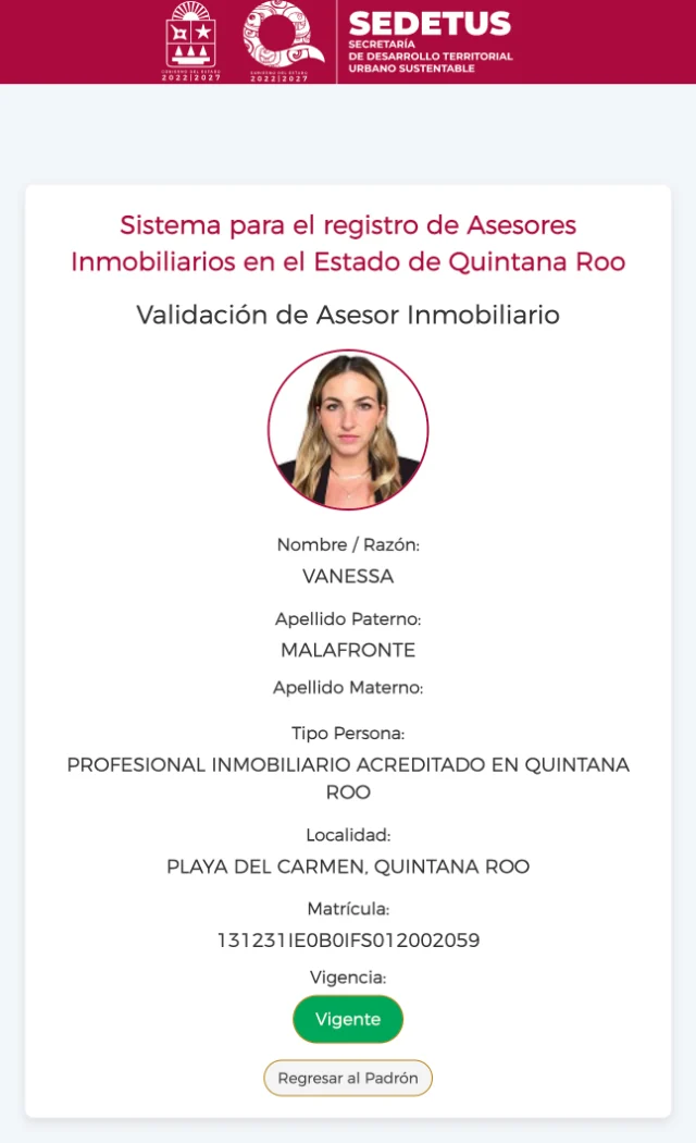 Page de validation SEDETUS de Vanessa Malafronte, 131231IE0B0IFS012002059