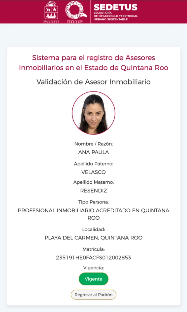 Page de validation SEDETUS de Ana Paula Velasco Resendiz, 235191HE0FACFS012002853
