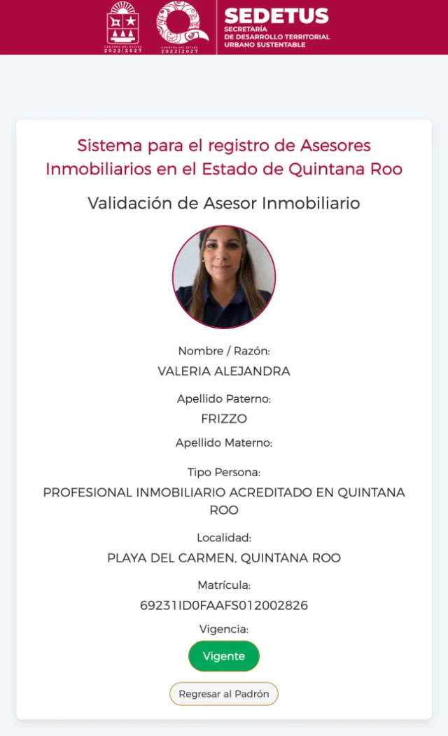 Page de validation SEDETUS de Valeria Alejandra Frizzo, 69231ID0FAAFS012002826