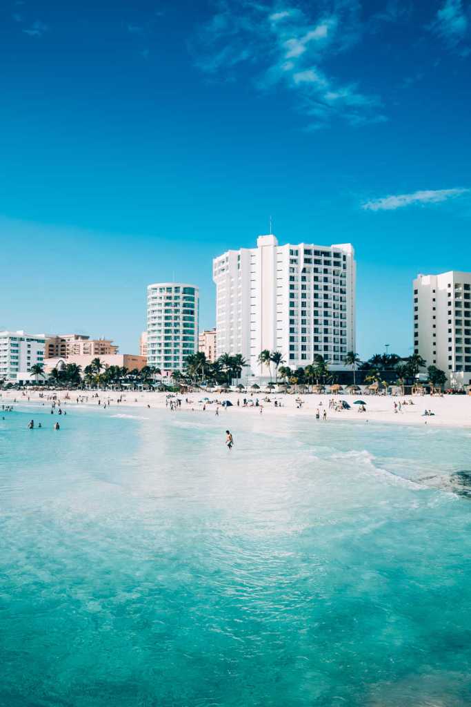 cancun hotel on white sand beach