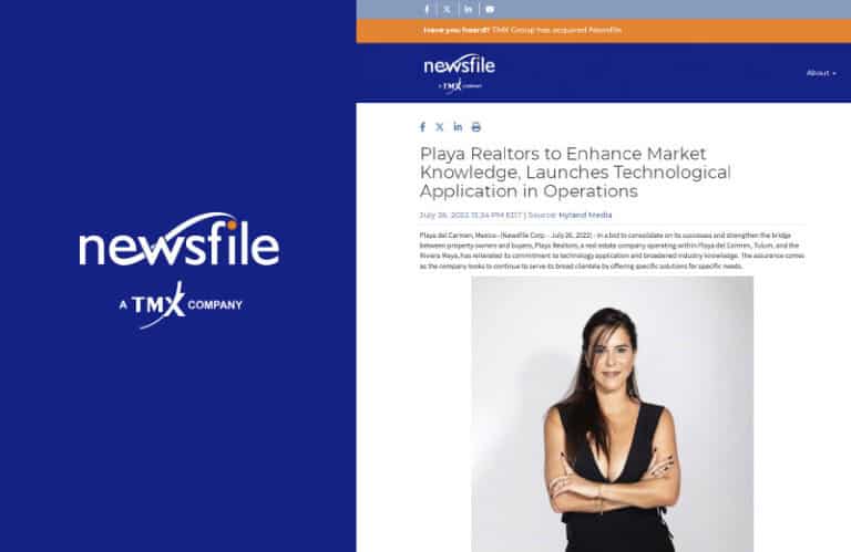 Newsfile Corp: Playa Realtors mejora su conocimiento del mercado y lanza una aplicación tecnológica para sus operaciones