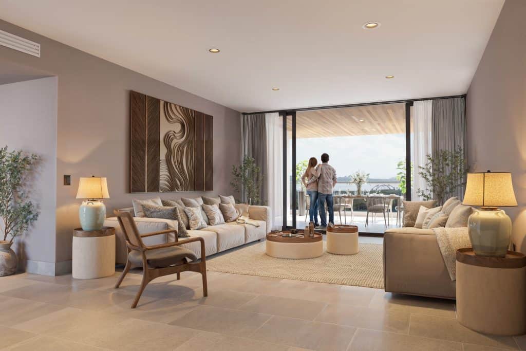 Spacious open-concept living area in Anetta Residences Cancun apartment