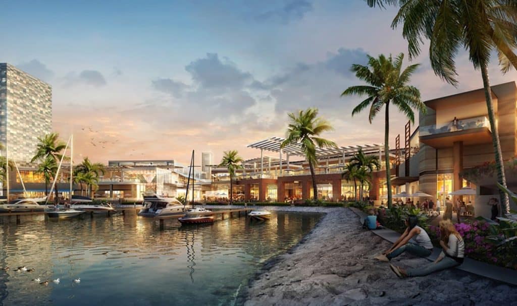 Sunset view of a modern luxury waterfront villa in Cancun